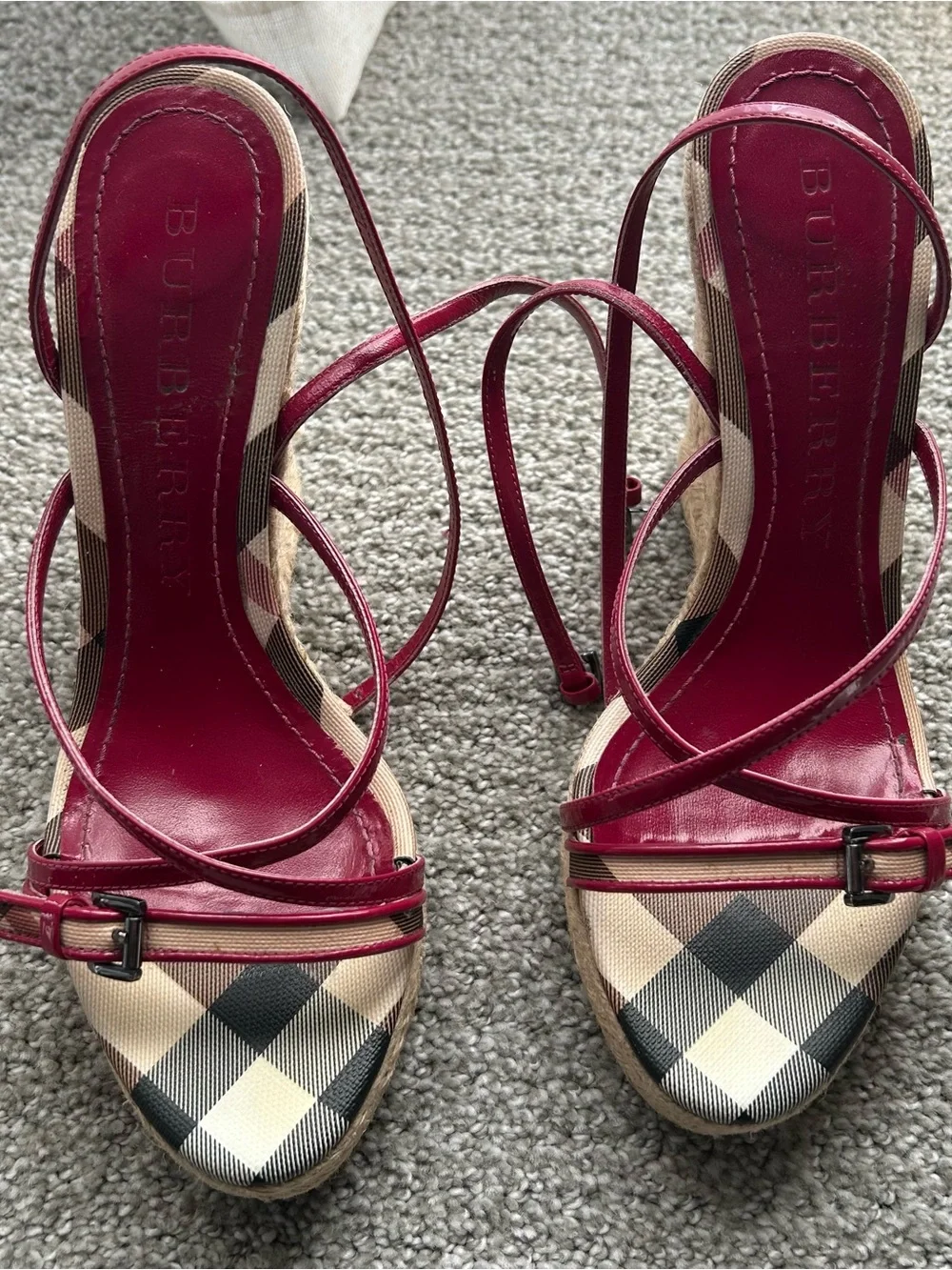 Burberry Women's raspberry  sorbet   Plaid Espadrille Sandals